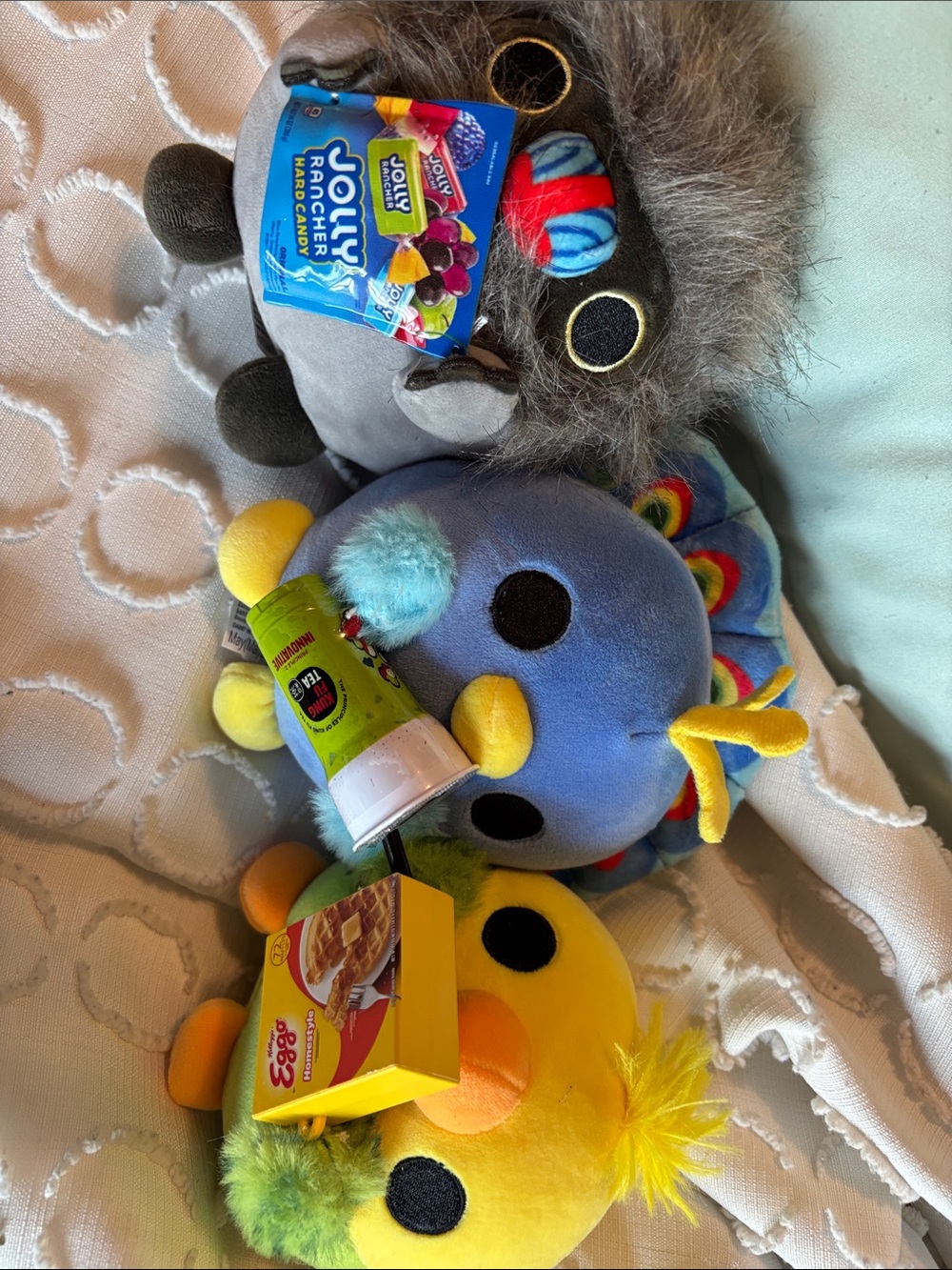 Plush Caterpillar & Chick Stuffed Toy Duo - Blue, Yellow, Gray